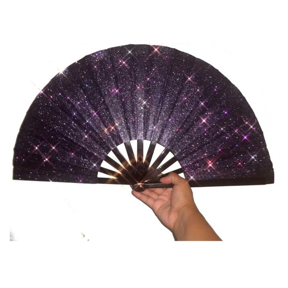 X-Large Black Sparkly Glitter Renaissance Style Hand Fan - Picture 1 of 2